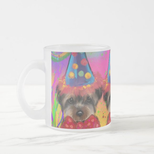 Yorkie Poo Frosted Glass Coffee Mug (Left)