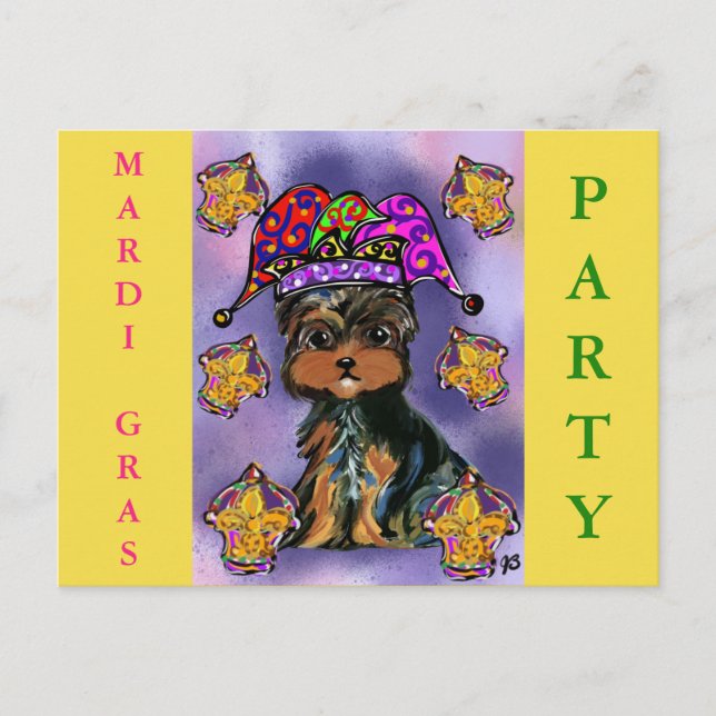 YORKIE POO MARDI GRAS HOLIDAY POSTCARD (Front)