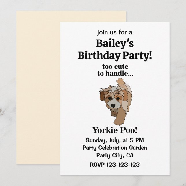 Yorkie Poo Yorkipoo Cute Dog Birthday Party Invitation (Front/Back)