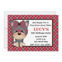 Yorkie Puppy Dog Red Birthday Party Invitations