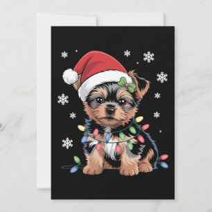 Yorkie Puppy Dog Santa Hat Christmas Lights Xmas Invitation