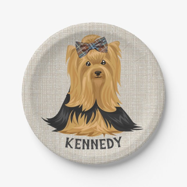 Yorkie Puppy | Dog Yorkshire Terrier Personalised Paper Plate (Front)