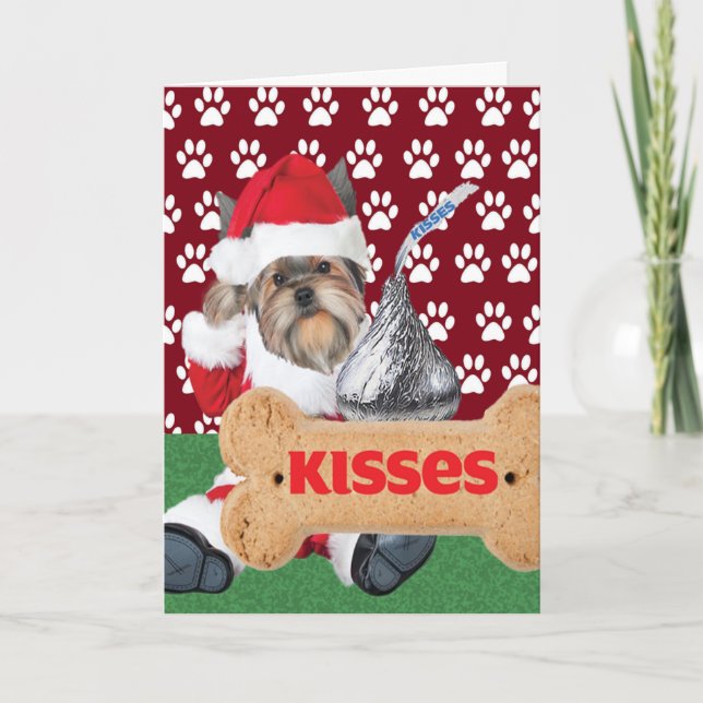 Yorkie Puppy Kiss Christmas Cards (Front)