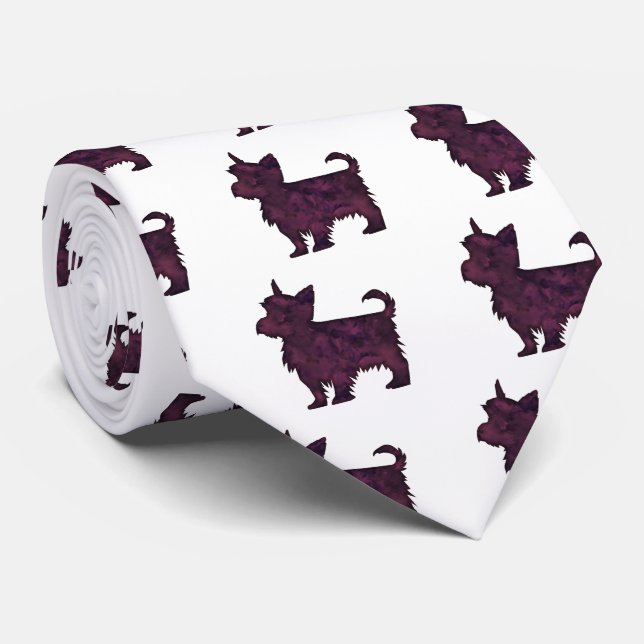 Yorkie Purple Watercolor Silhouette Tie (Rolled)