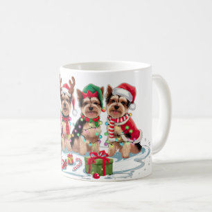 Yorkie Santa hat antlers elf Christmas lights  Coffee Mug