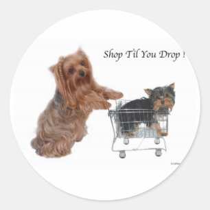 Yorkie Shop Til You Drop Classic Round Sticker