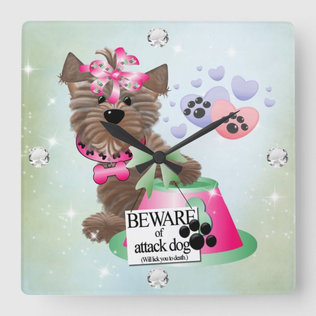 Yorkie Square  (Large) Clock (Front)