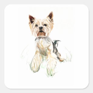 Yorkie Sticker, Yorkshire Terrier Happy Square Sticker