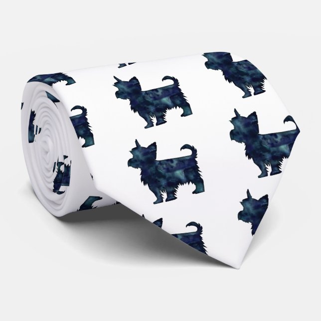 Yorkie Terrier Black Watercolor Silhouette Tie (Rolled)