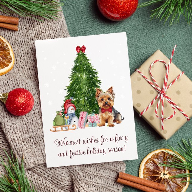 Yorkie terrier Christmas wishes Holiday Greetings  Card (Yorkie Dog Christmas Card Inspiration, Yorkie Christmas Card )