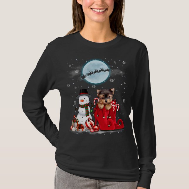 Yorkie Terrier Santa Hat Snowman Boot Santa Under  T-Shirt (Front)