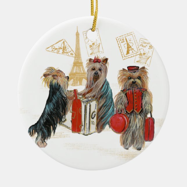 Yorkie Travel Paris Christmas Ornament (Front)