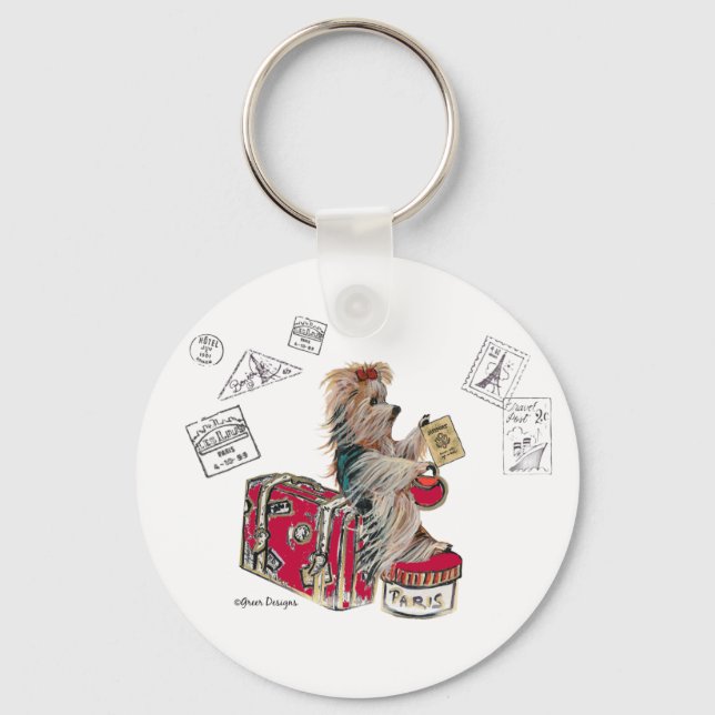 Yorkie Travelling Paris Key Ring (Front)