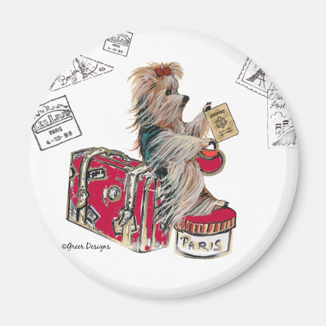 Yorkie Travelling Paris Magnet (Front)
