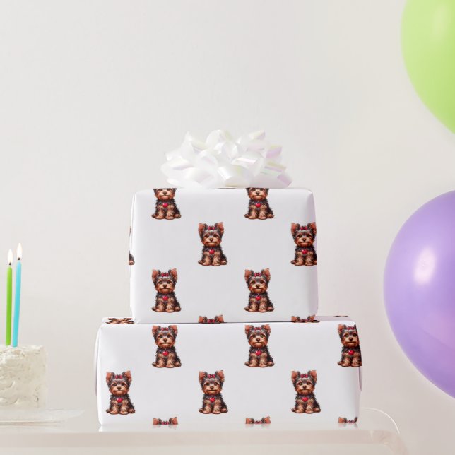 Yorkie Valentine's Day - White Wrapping Paper (Party Gifts)