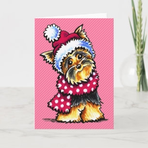 Yorkie Winter Scarf Polka Dots Holiday Card