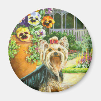 Yorkie with Gazebo and Pansies Magnet