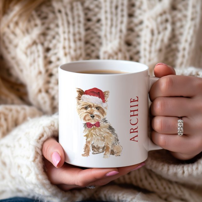 Yorkie with Santa Hat Holiday Coffee Mug (Creator Uploaded)