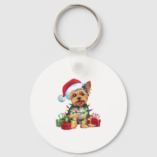 Yorkie Xmas Lighting Santa Hat Yorkie Dog Christma Key Ring