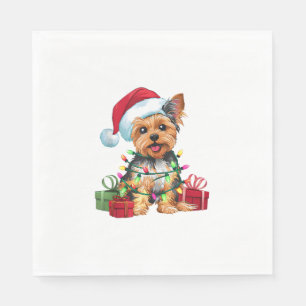Yorkie Xmas Lighting Santa Hat Yorkie Dog Christma Napkin