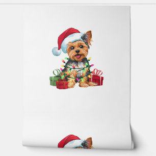Yorkie Xmas Lighting Santa Hat Yorkie Dog Christma Wallpaper