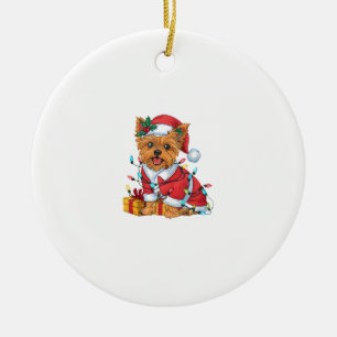 Yorkie Xmas Lighting Santa Yorkie Dog Christmas Ceramic Tree Decoration