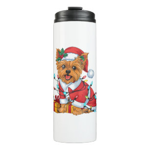 Yorkie Xmas Lighting Santa Yorkie Dog Christmas Thermal Tumbler