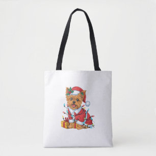 Yorkie Xmas Lighting Santa Yorkie Dog Christmas Tote Bag