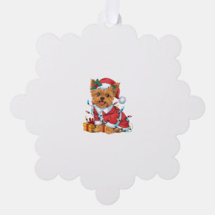 Yorkie Xmas Lighting Santa Yorkie Dog Christmas  Tree Decoration Card