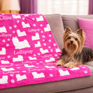 Yorkie Yorkshire Dog Pink Personalised Dog Blanket