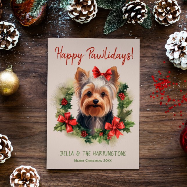 Yorkie Yorkshire Terrier Dog Christmas Holiday Card (Creator Uploaded)