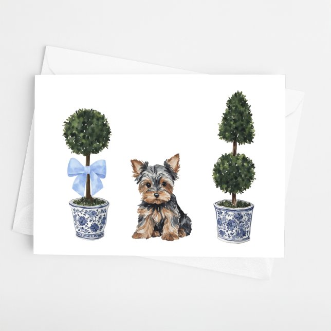 Yorkie Yorkshire Terrier Puppy Topiary Watercolor Card (Creator Uploaded)