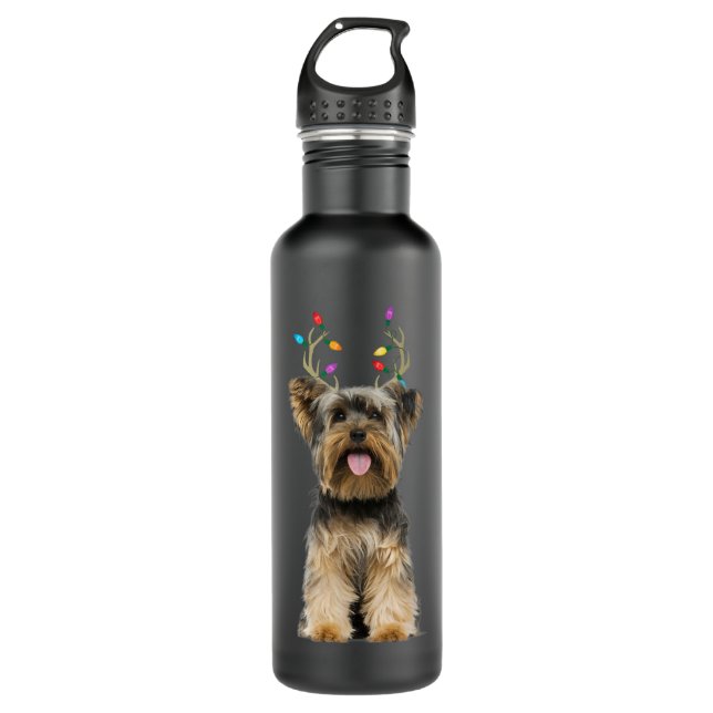 Yorkie Yorkshire Terrier Reindeer Christmas Dog 710 Ml Water Bottle (Front)