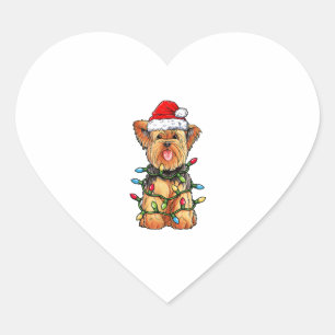 Yorkie Yorkshire Terrier Santa Christmas Tree Ligh Heart Sticker