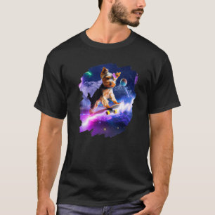 Yorkie Yorkshire Terrier Skateboarding Space Retro T-Shirt