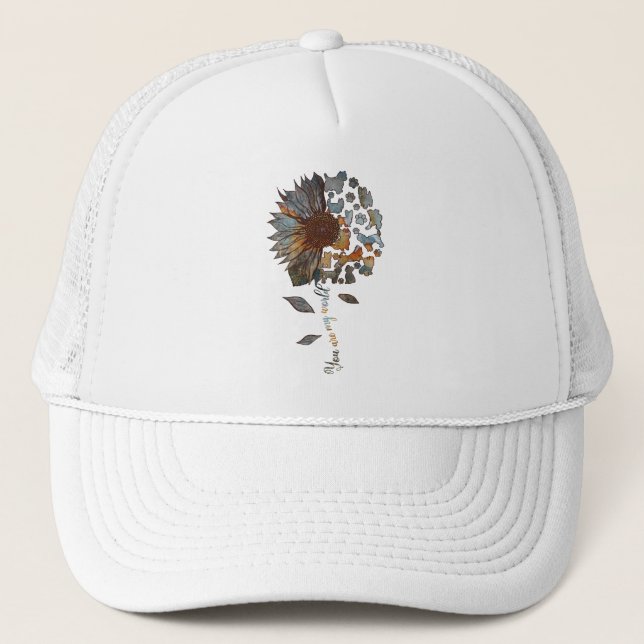 Yorkie You Are My World Sunflower Graphic Yorkie Trucker Hat (Front)