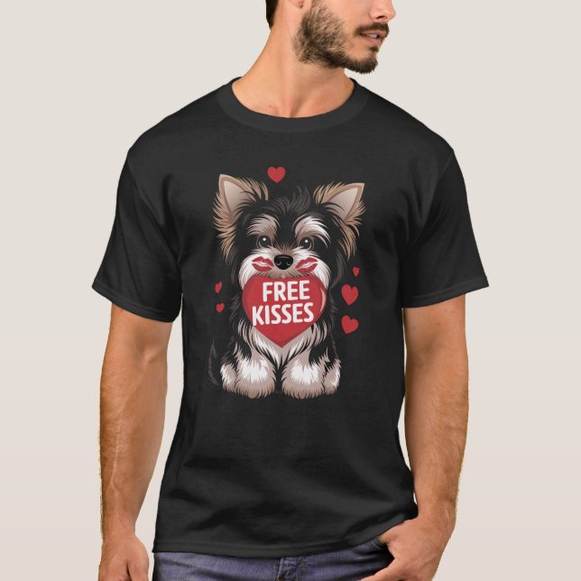 Yorkiepoo Dog Valentines Day Free Kisses T-Shirt (Front)