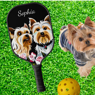 Yorkies and Pink Roses  Pickleball Paddle