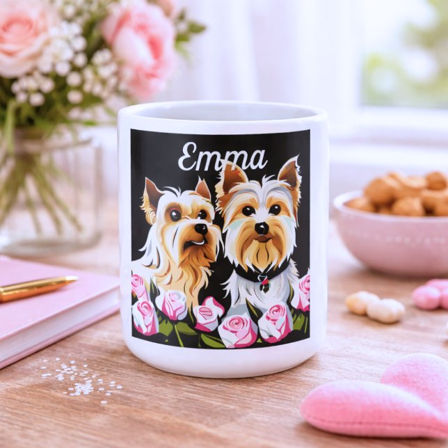 Yorkies and Roses Monogram Coffee Mug (Creator Uploaded)