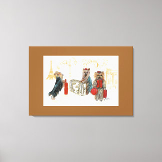 Yorkies & Eiffel Tower in Paris Travelling Canvas Print
