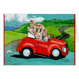 Yorkies in Red Convertible Card