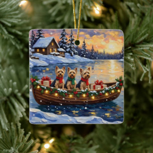 Yorkipoo Christmas Boat Holiday Ceramic Ornament