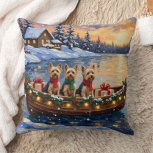 Yorkipoo Christmas Boat Holiday Cushion