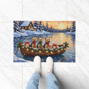 Yorkipoo Christmas Boat Holiday Doormat