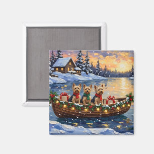 Yorkipoo Christmas Boat Holiday Magnet