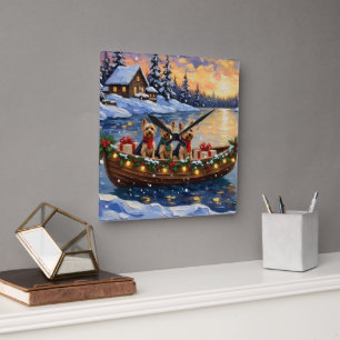 Yorkipoo Christmas Boat Holiday Square Wall Clock