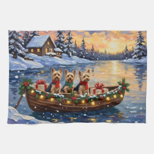 Yorkipoo Christmas Boat Holiday Tea Towel