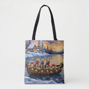 Yorkipoo Christmas Boat Holiday Tote Bag