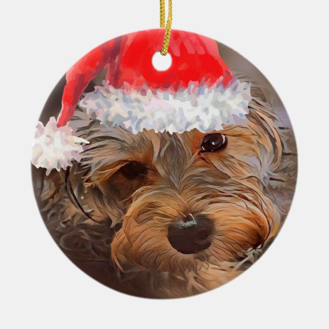 Yorkipoo Christmas Ornament (Front)