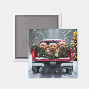 Yorkipoo Christmas Red Truck Holiday Gift Magnet